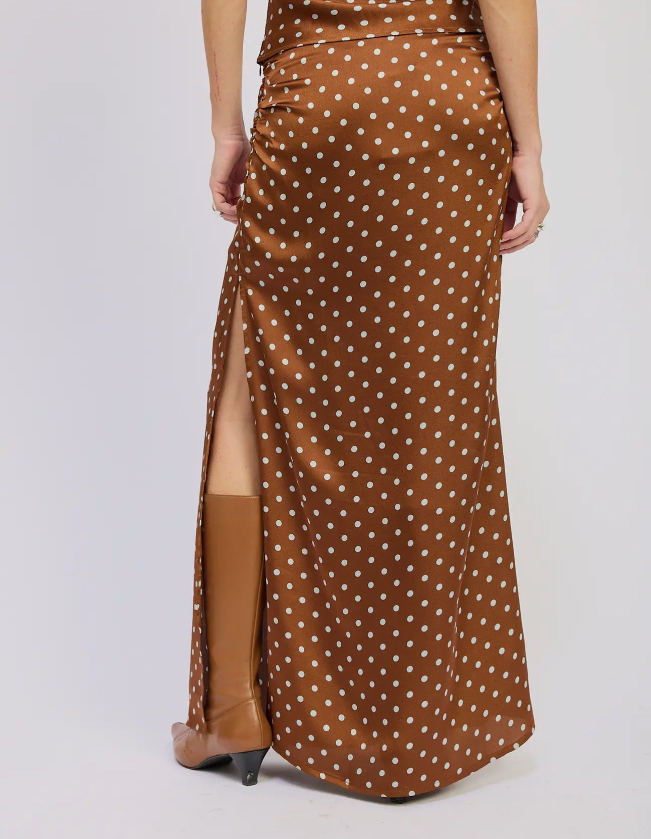 Coco Ruched Maxi Polka Dot Skirt