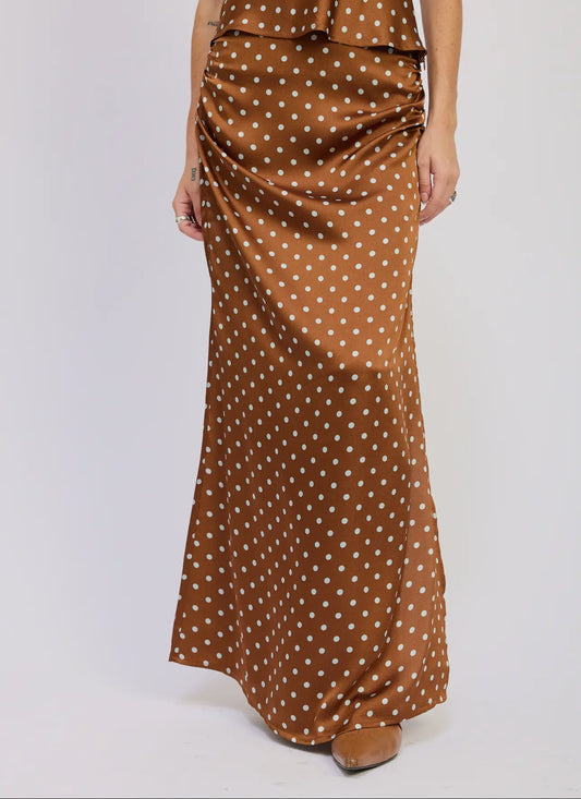 Coco Ruched Maxi Polka Dot Skirt