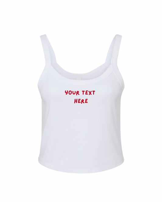 Embroidered Spaghetti Strap Tank - White