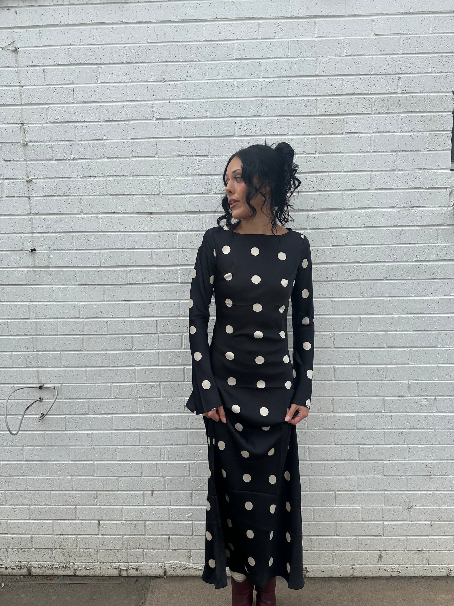 Georgie Satin Polka Dot Maxi Dress